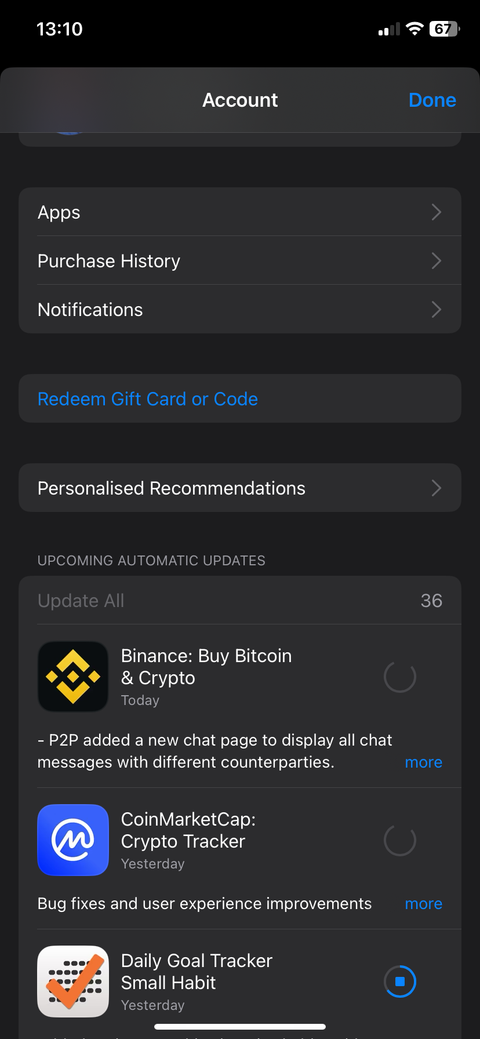 Installing app updates from the App Store