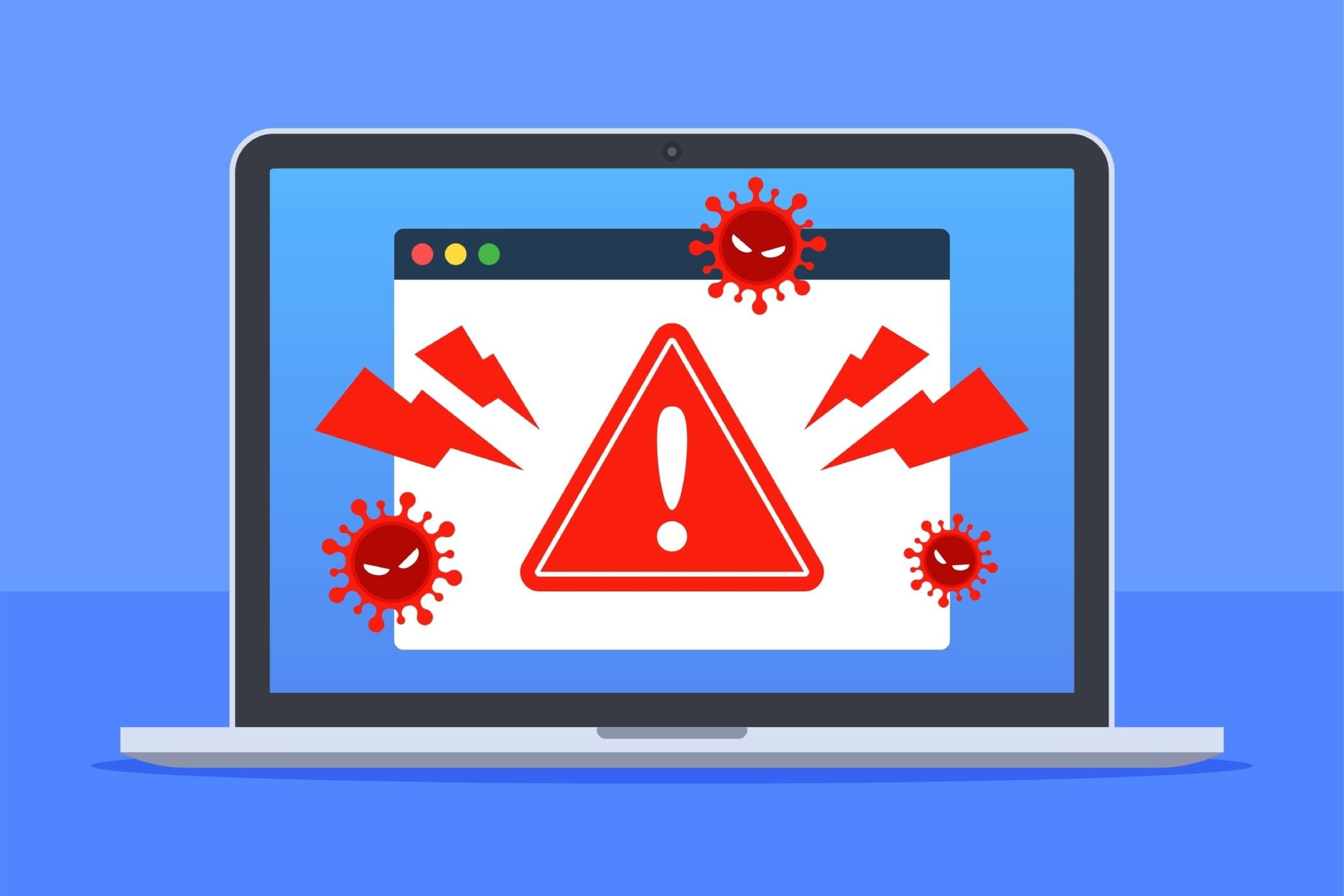 Laptop illustration showing virus alert over browser window with germ-like icons floating around (1)