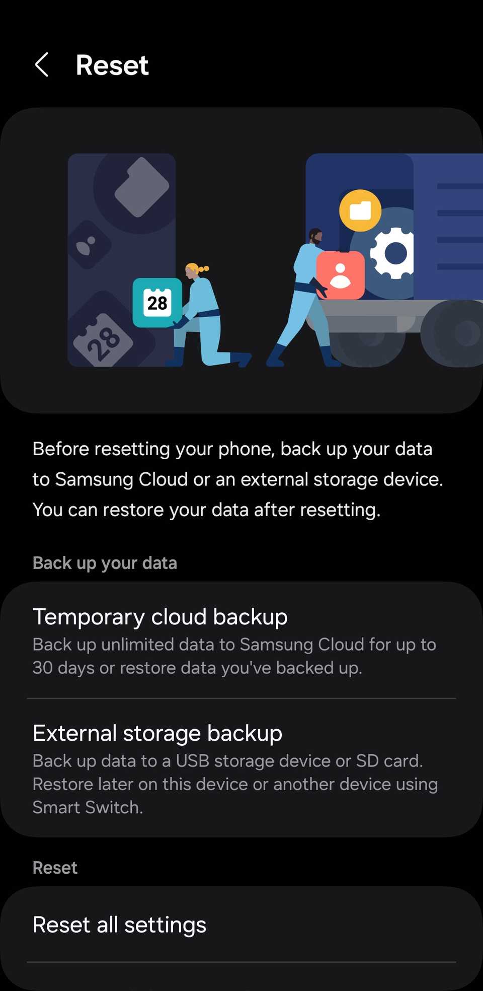 Reset menu on Samsung phone