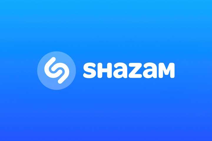 The Shazam logo on a blue background.