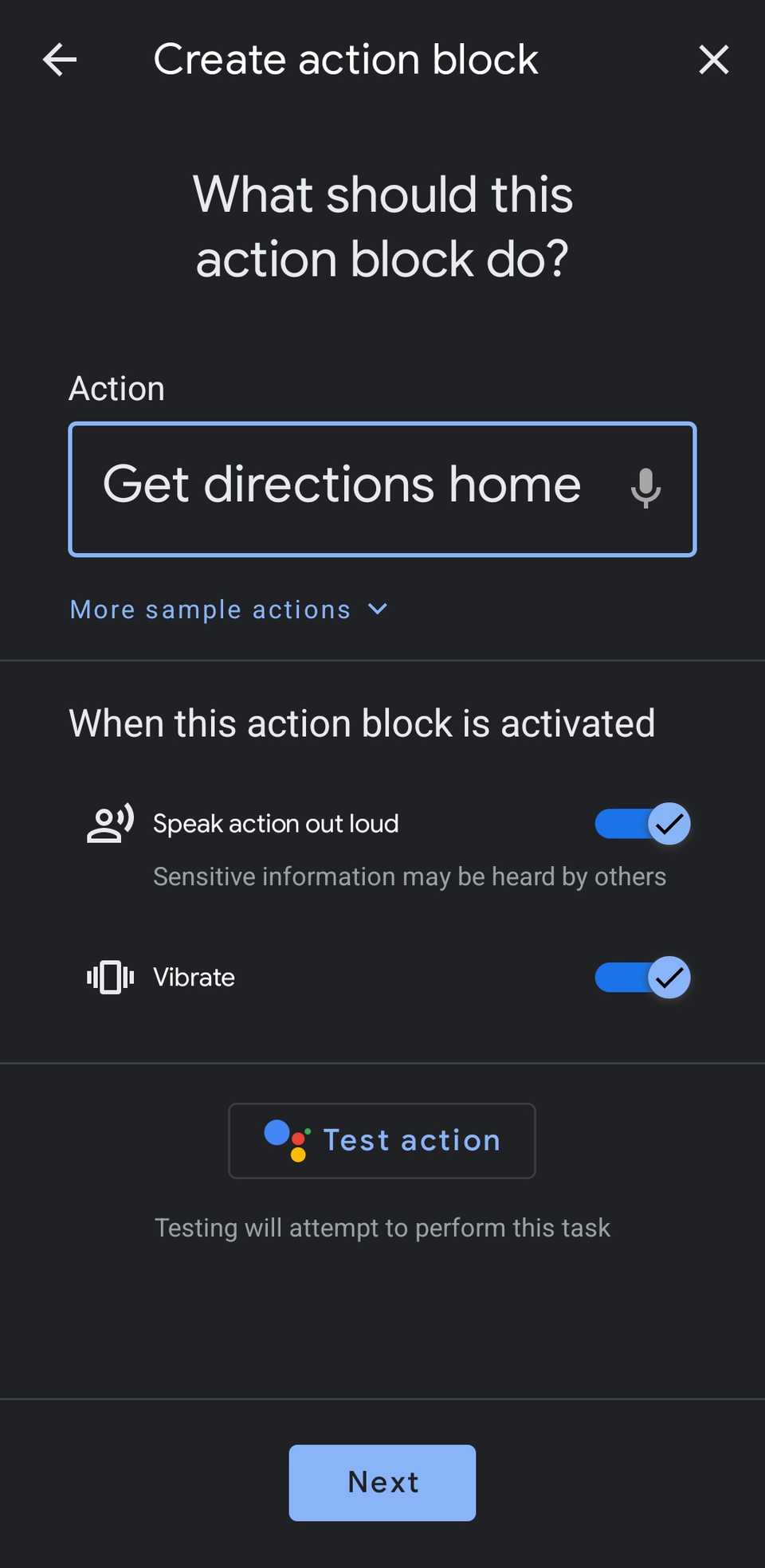 Action Blocks app on Android phone