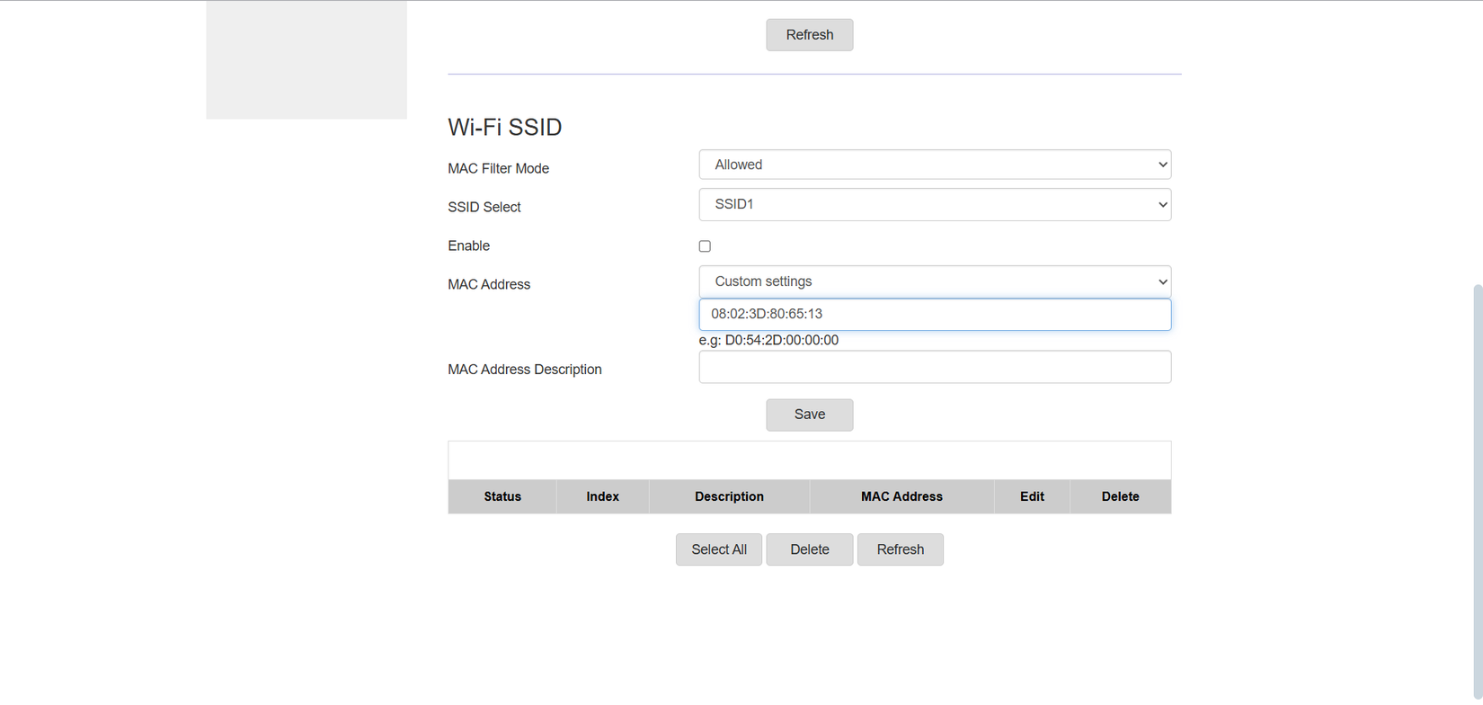 Adding the MAC address in Router Panel