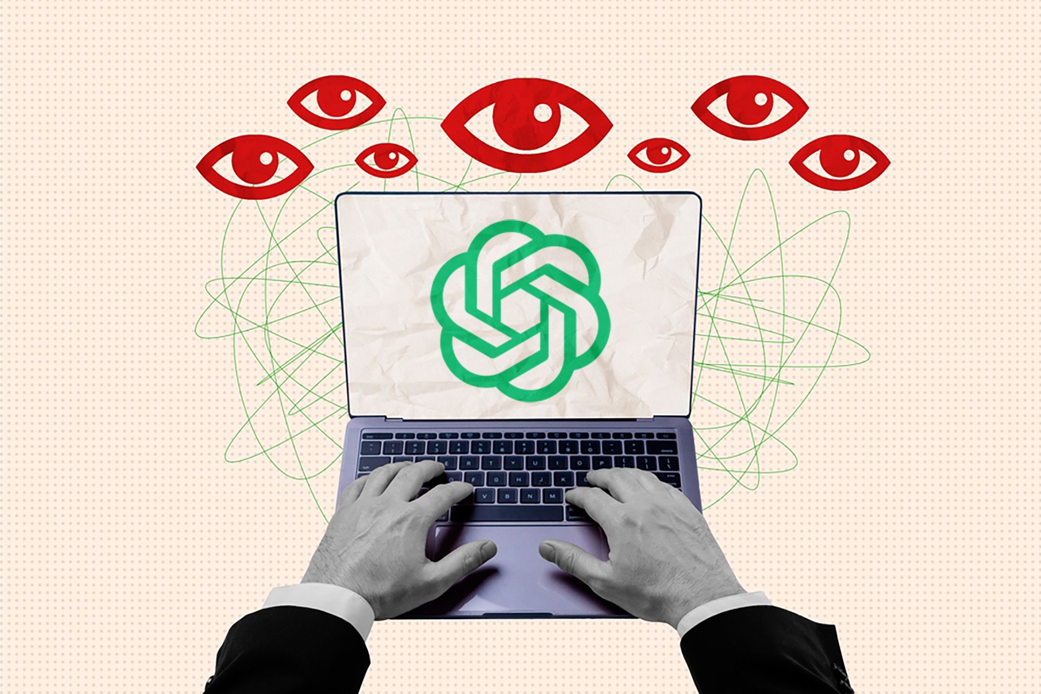 ChatGPT logo on a laptop with eyes implying privacy