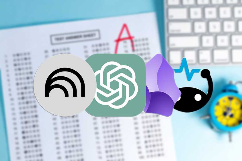 ChatGPT, NotebookLM, Obsidian, and Brainscape logos on a blurred test shit