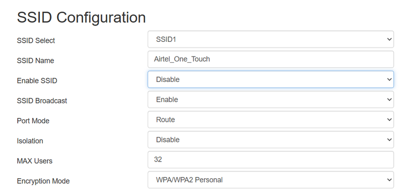 Disabling SSID Configuration