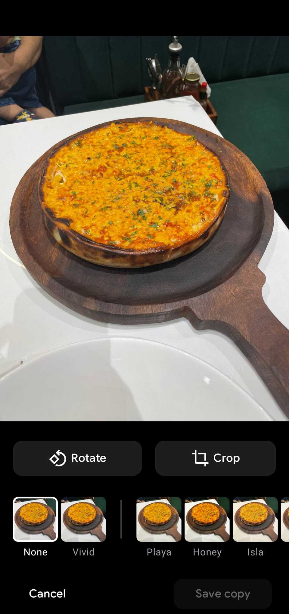 Editing options in Google Gallery app on Android phone