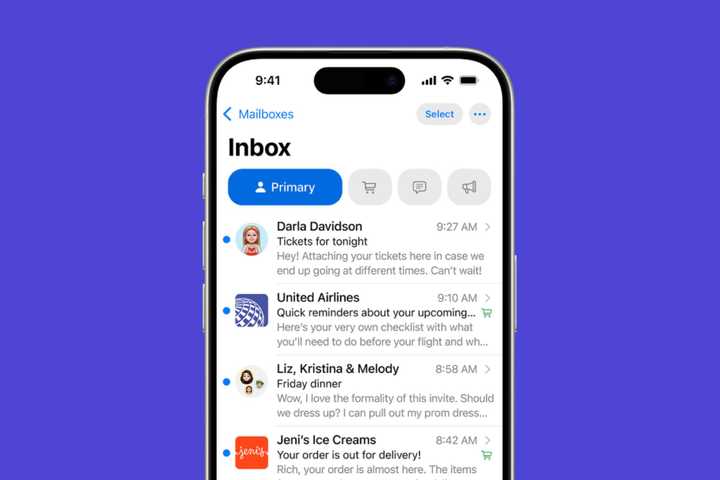 iOS Mail app with categories in iOS 18.2 update