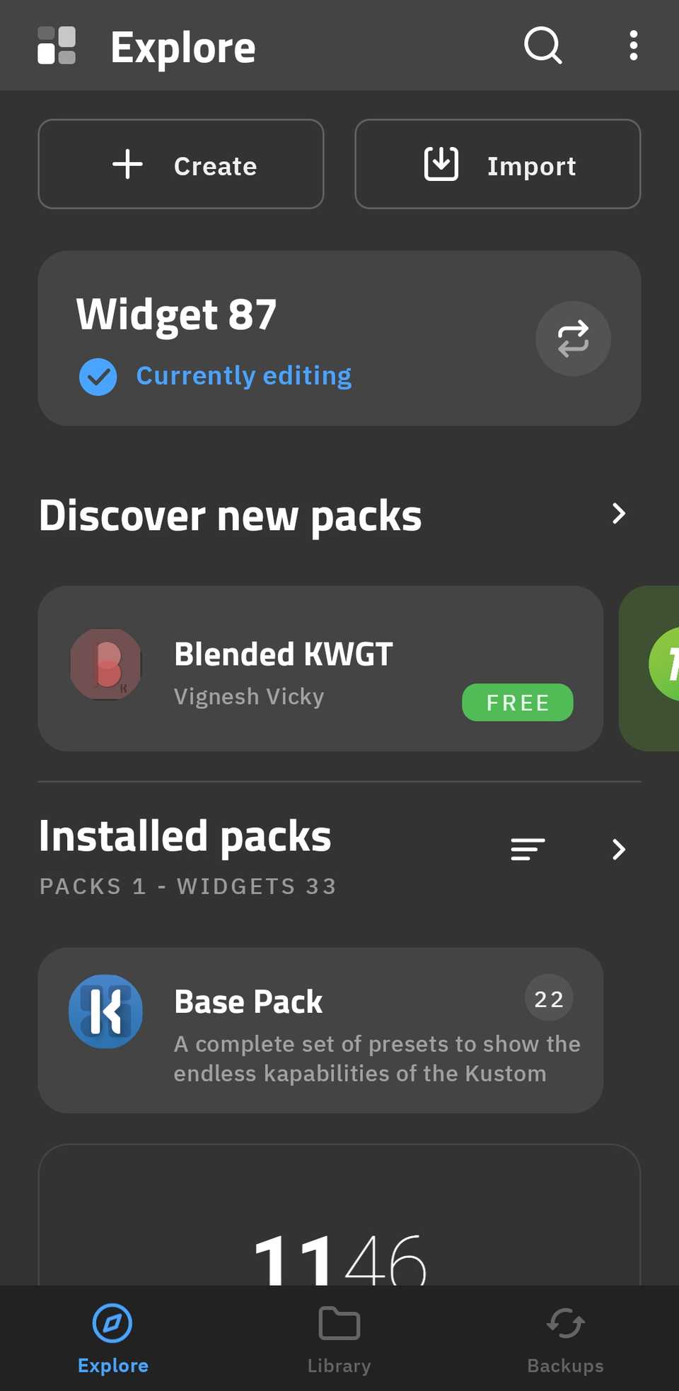 KWGT widget menu on Android