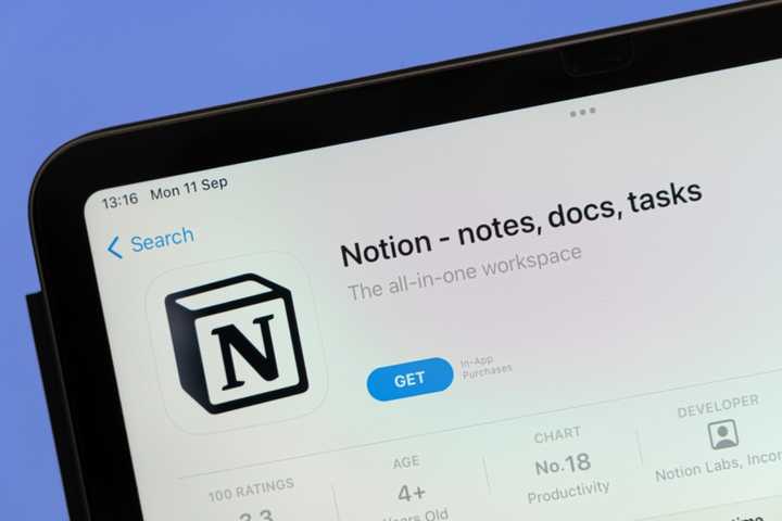 Notion app in the App Store on a tablet