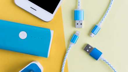 top down view charging cables and plugs.