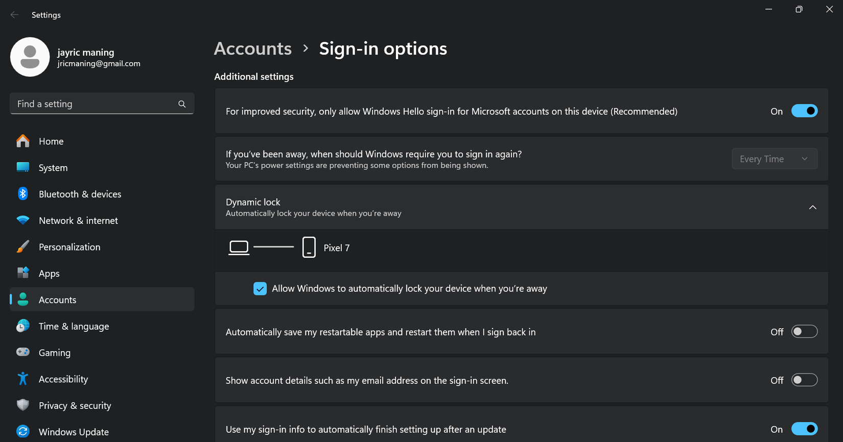 Setting up Windows Dynamic Lock feature