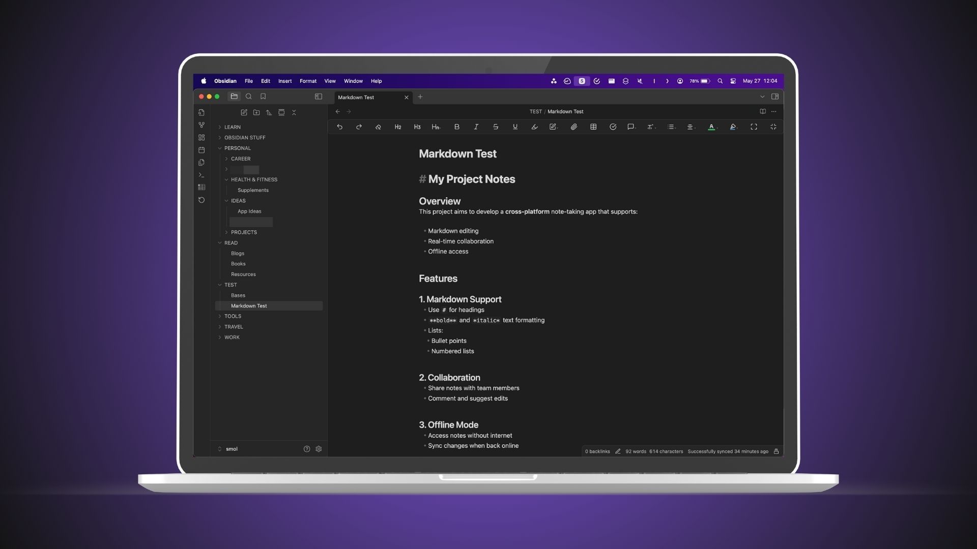Obsidian app on a Mac.