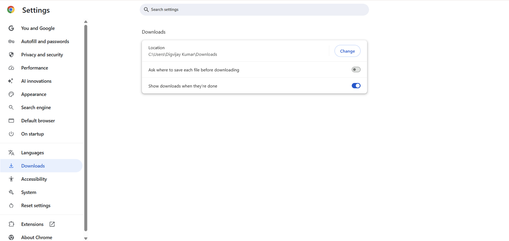 Changing the Default Location for Downloads in Google Chrome