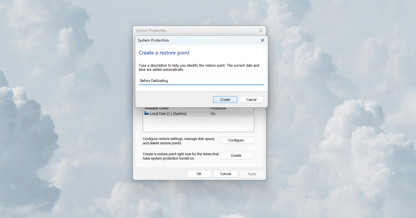 Backing up system before debloating