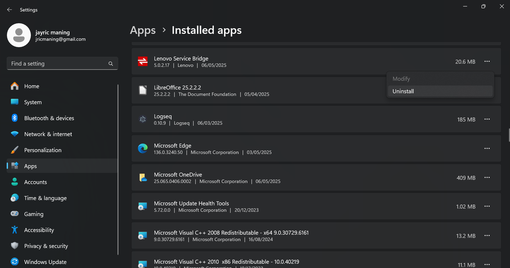 Manually uninstalling apps on Windows