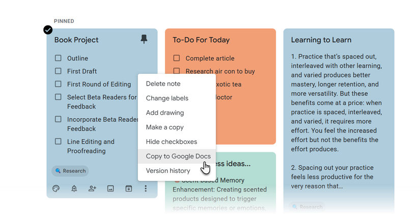 Copy Keep to a Google Doc