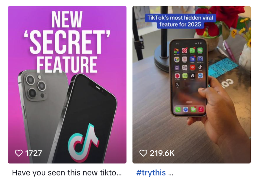 Videos on TikTok promising access to secret features.