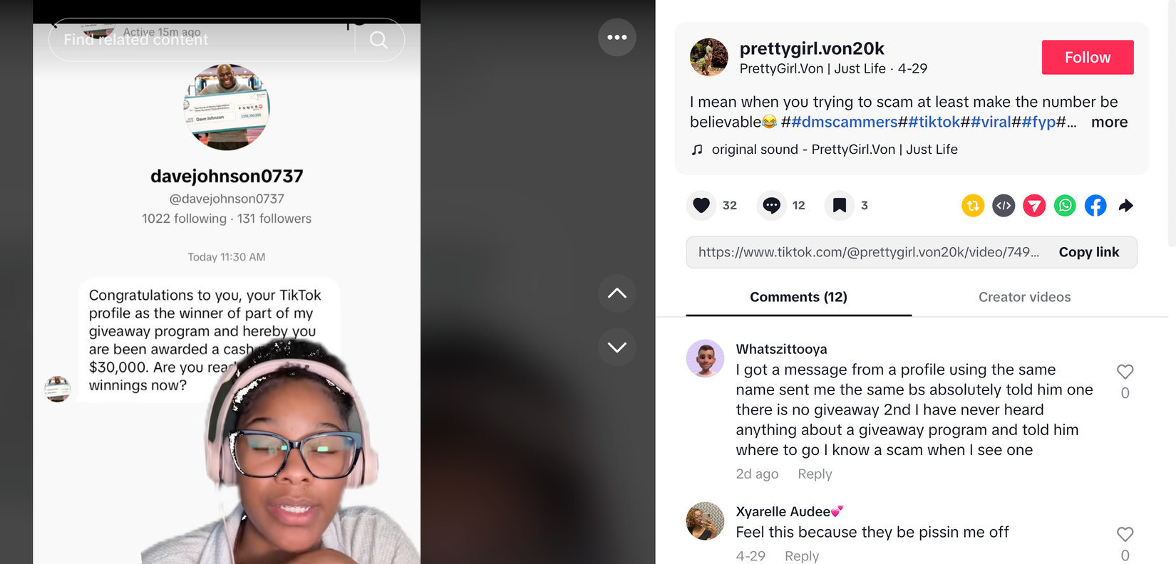 A TikTok creator speaks about a giveaway scam