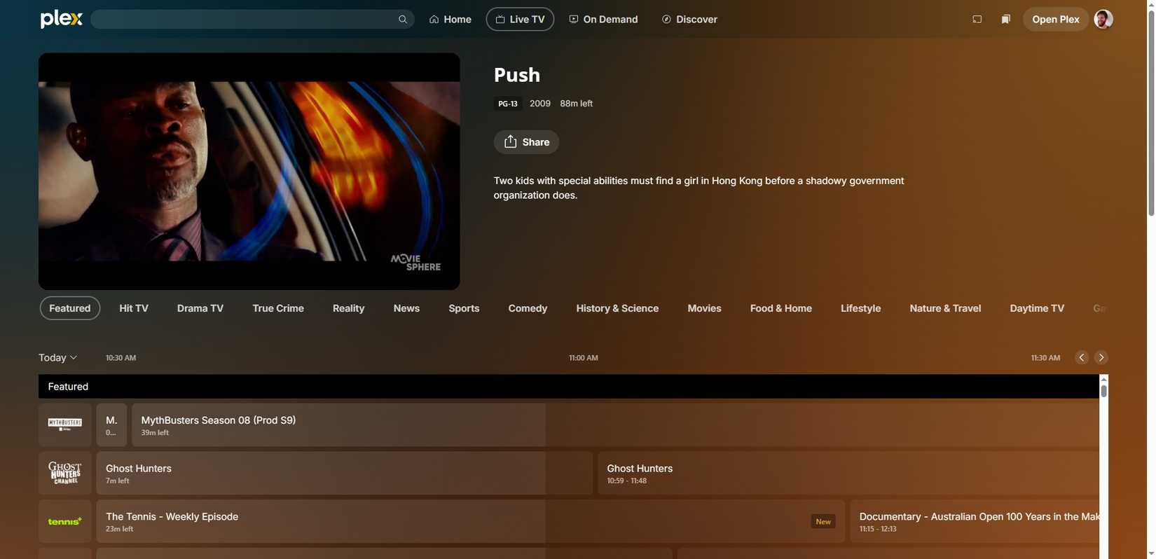 watching a free movie on plex.