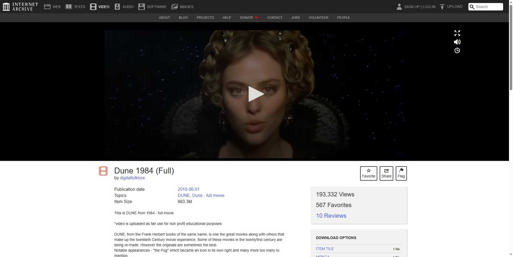 watching dune 1984 on internet archive
