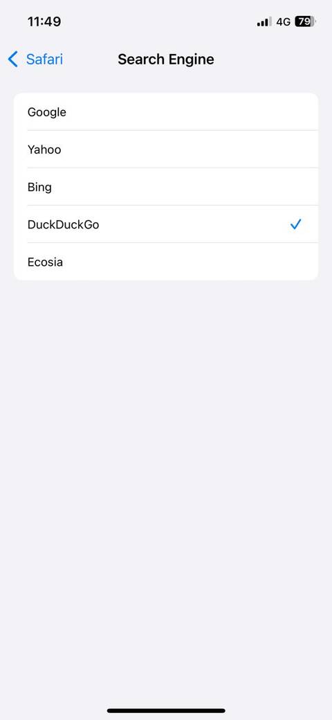 Default search engine menu on iPhone