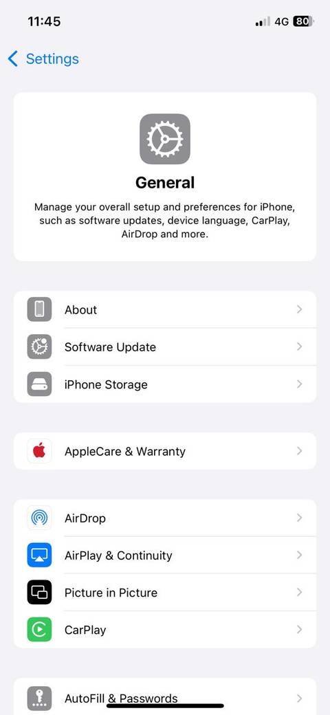 General settings on iPhone