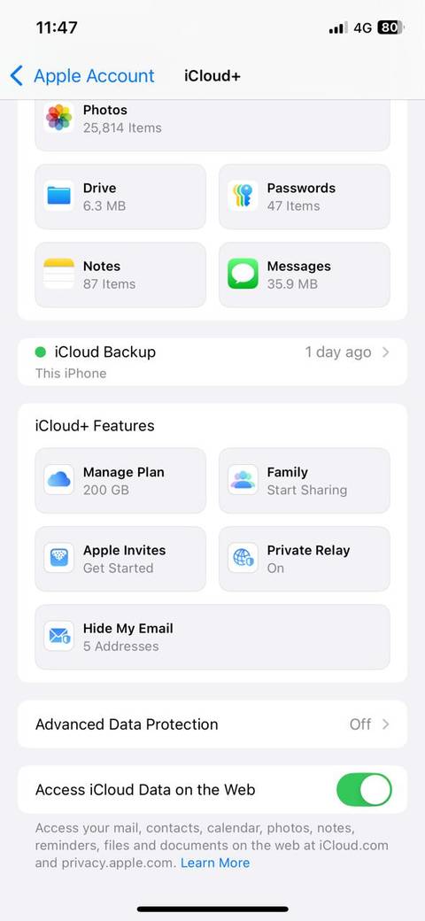 iCloud account settings on iPhone
