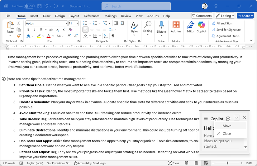 Microsoft Office Copilot Pane in Word