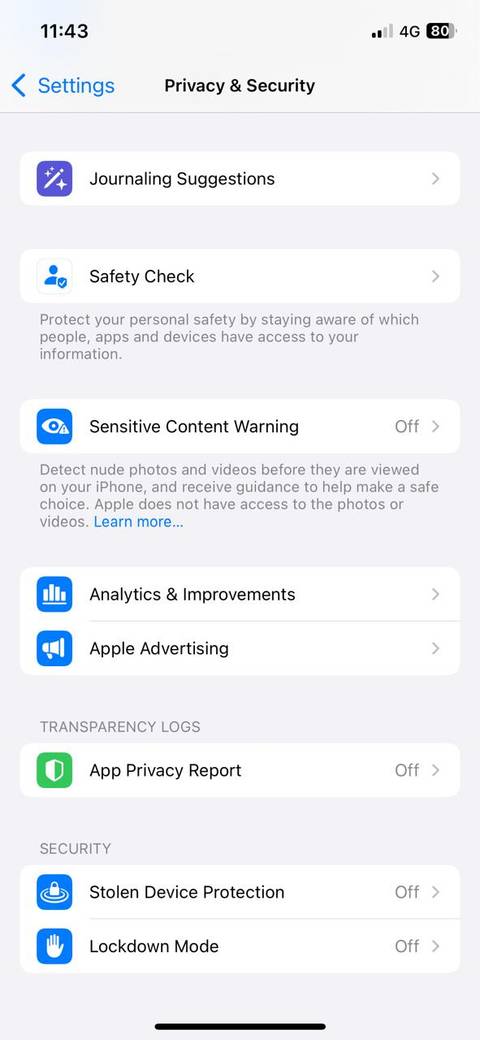 Privacy settings on iPhone