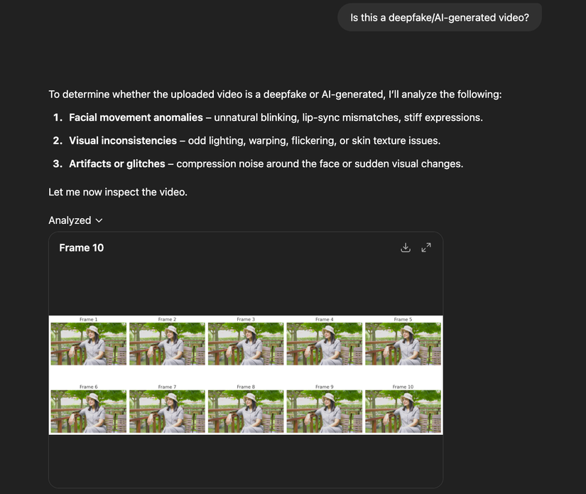 ChatGPT breaks down a video into frames for analysis