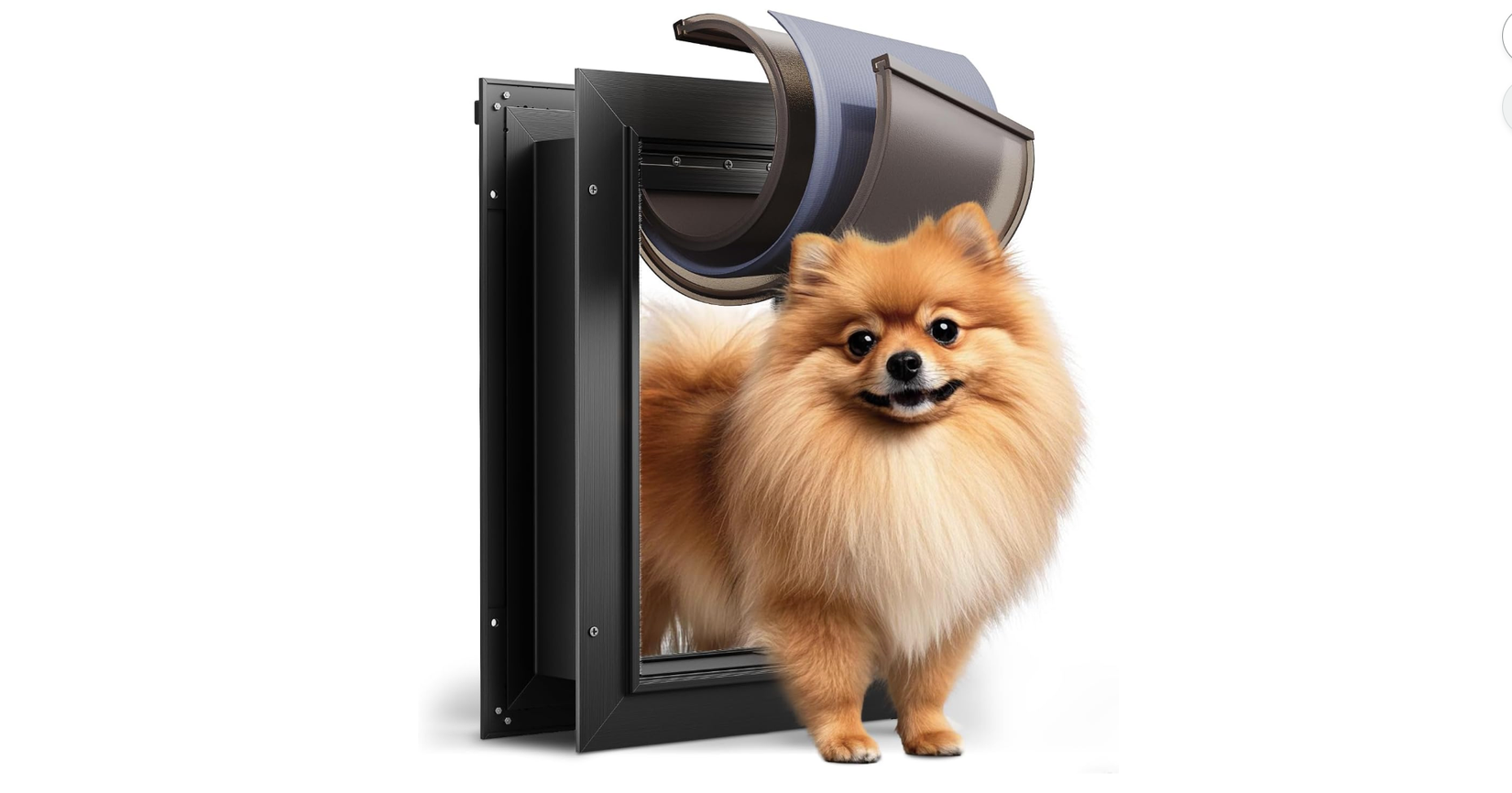 An AI photo of a dog entering through a pet door