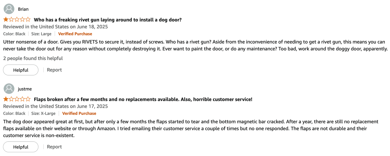 Online reviews left for a product