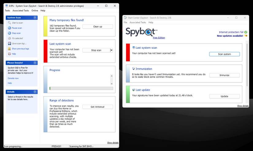 Spybot scanning a Windows PC