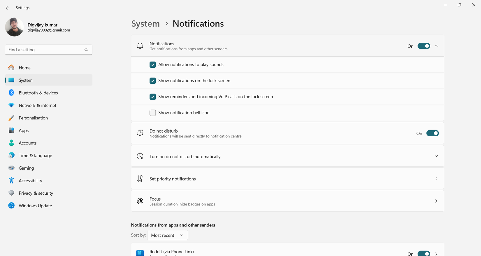 Turning on do not disturb in the Settings menu