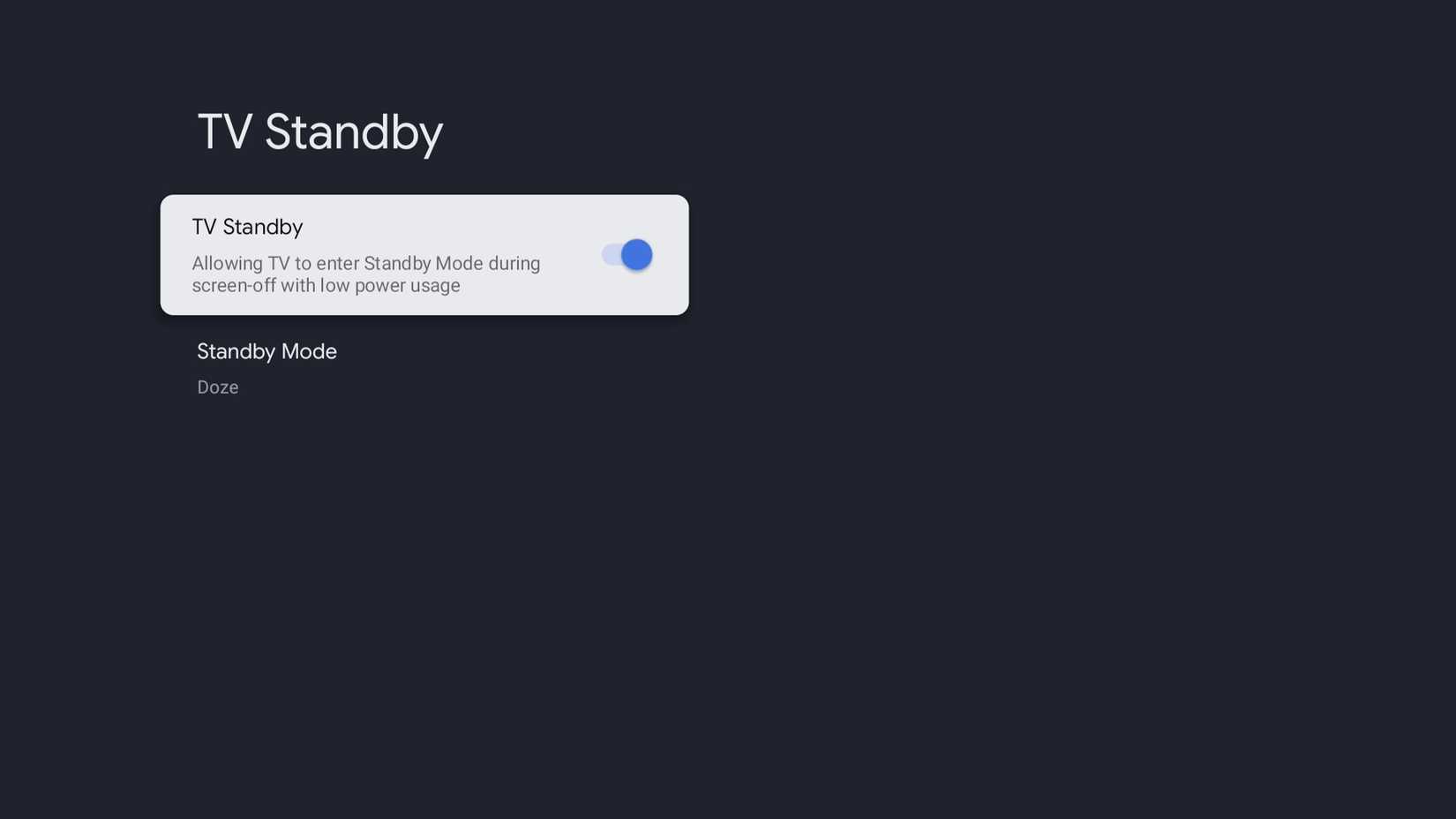 TV standby setting in Google TV