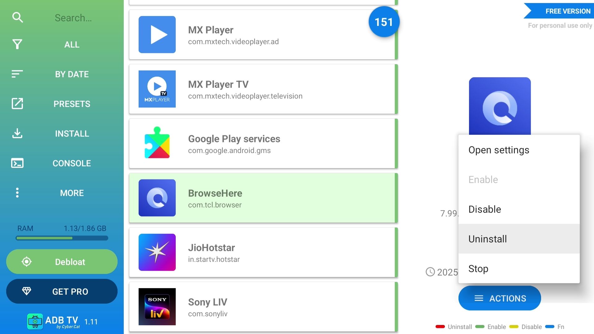 Удаление ненужного приложения через ADB TV на Google TV