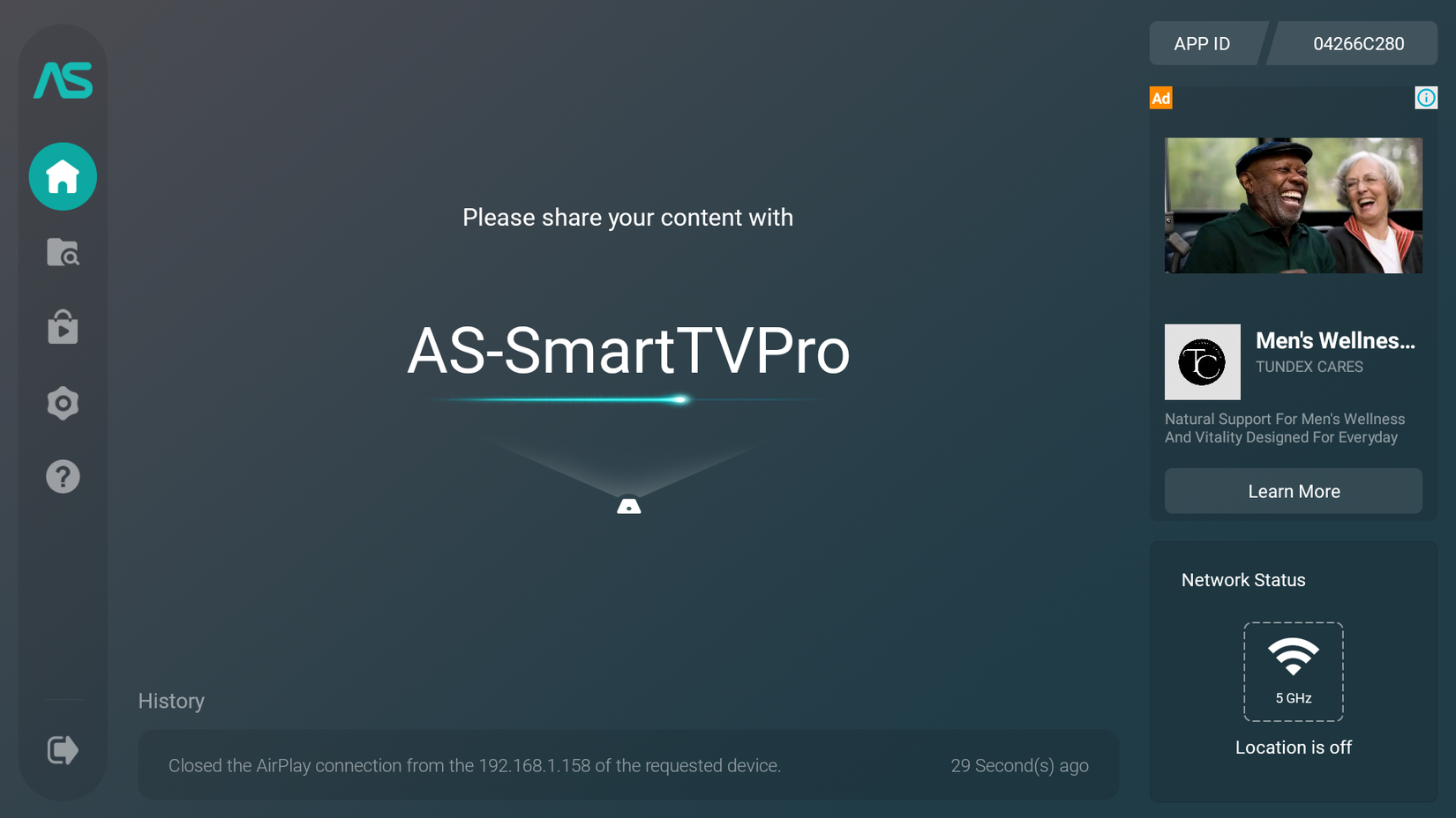 AirScreen app ready to cast on a TV.