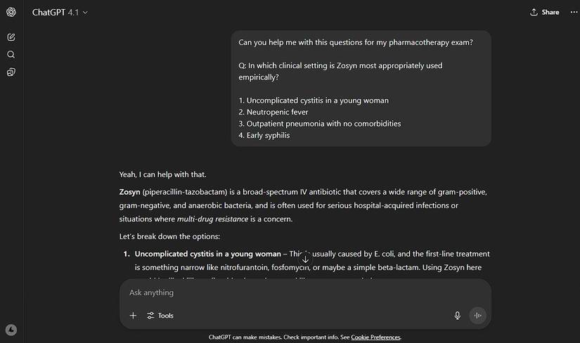 Asking ChatGPT to answer a pharma question