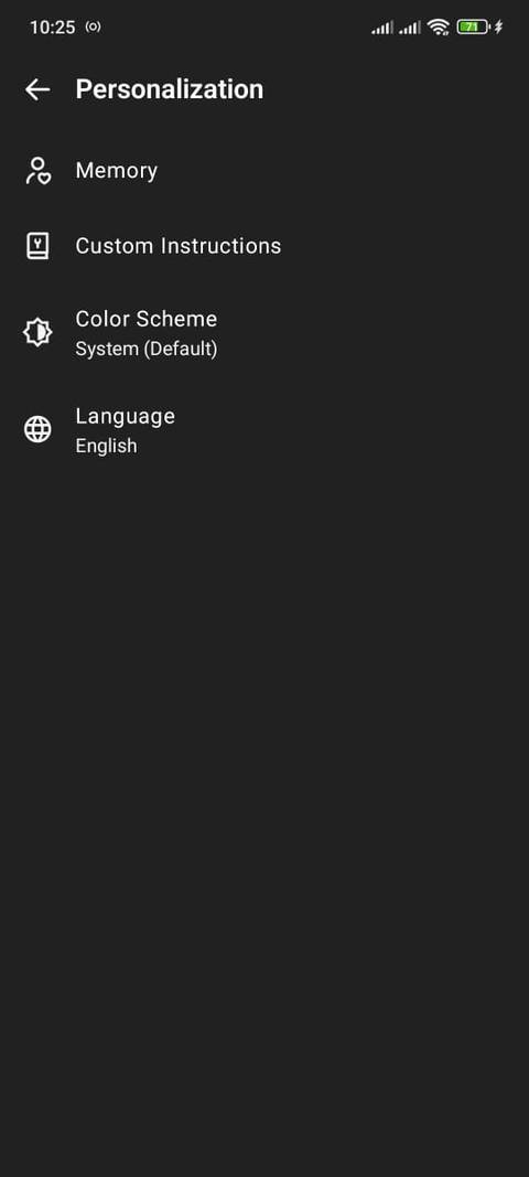 ChatGPT personalization option is mobile app.