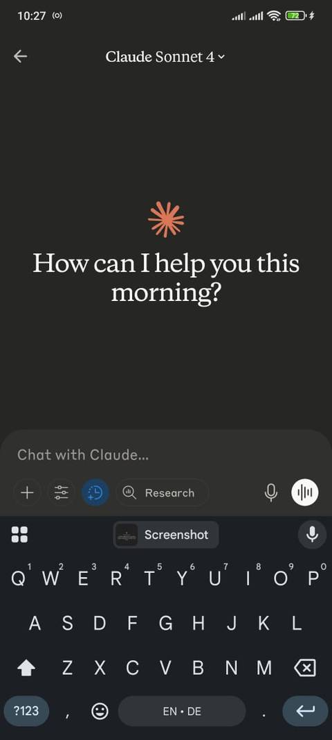 Claude new chat in mobile app.