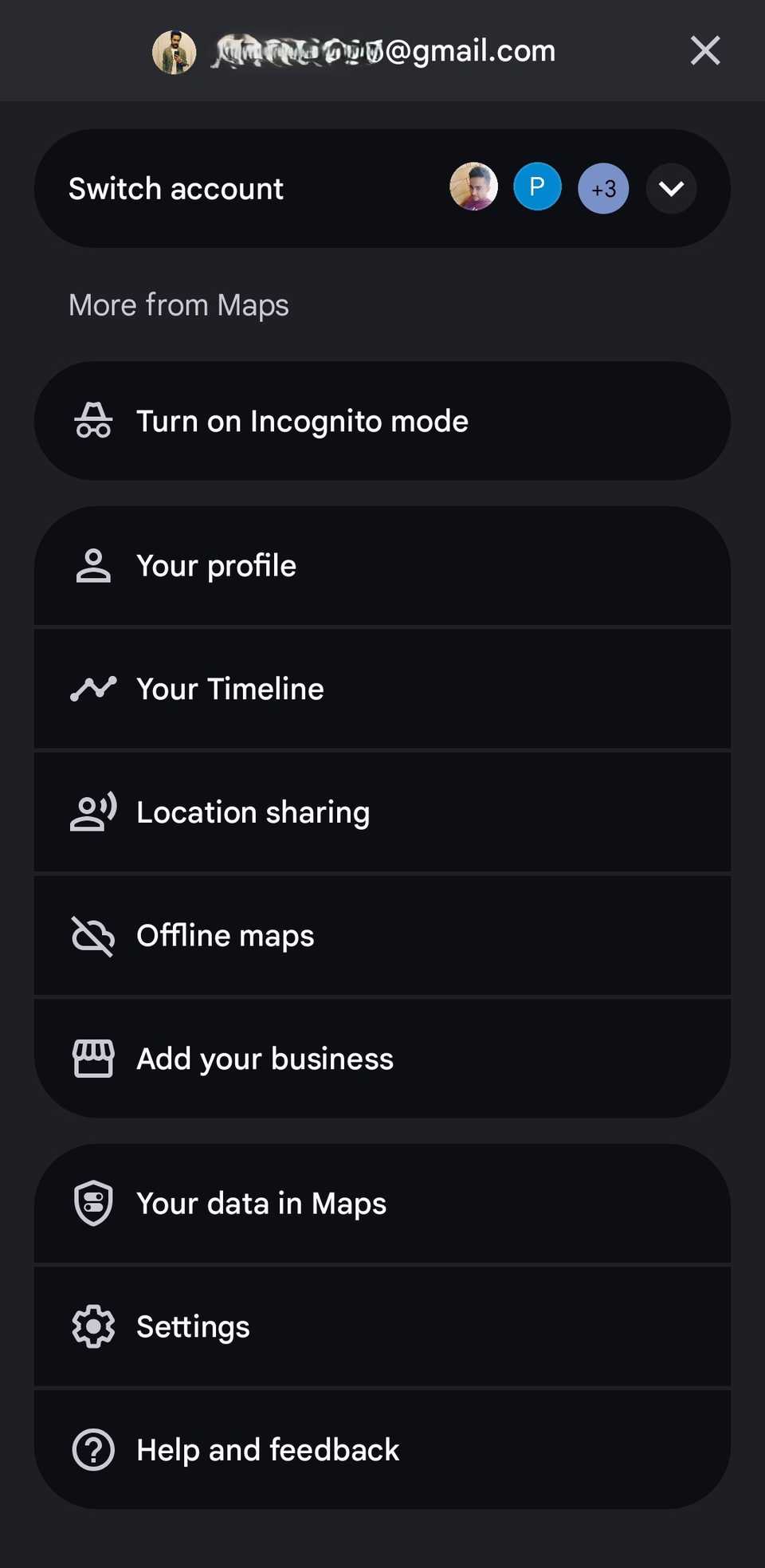 Google Maps settings menu on Samsung Galaxy phone