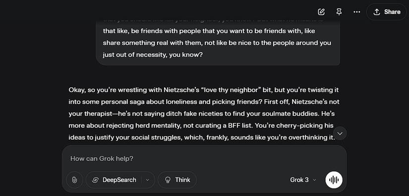 Grok arguing over an idea 