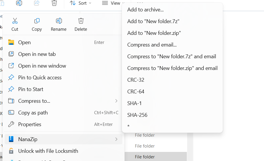 Интерфейс программы NanaZip в Windows