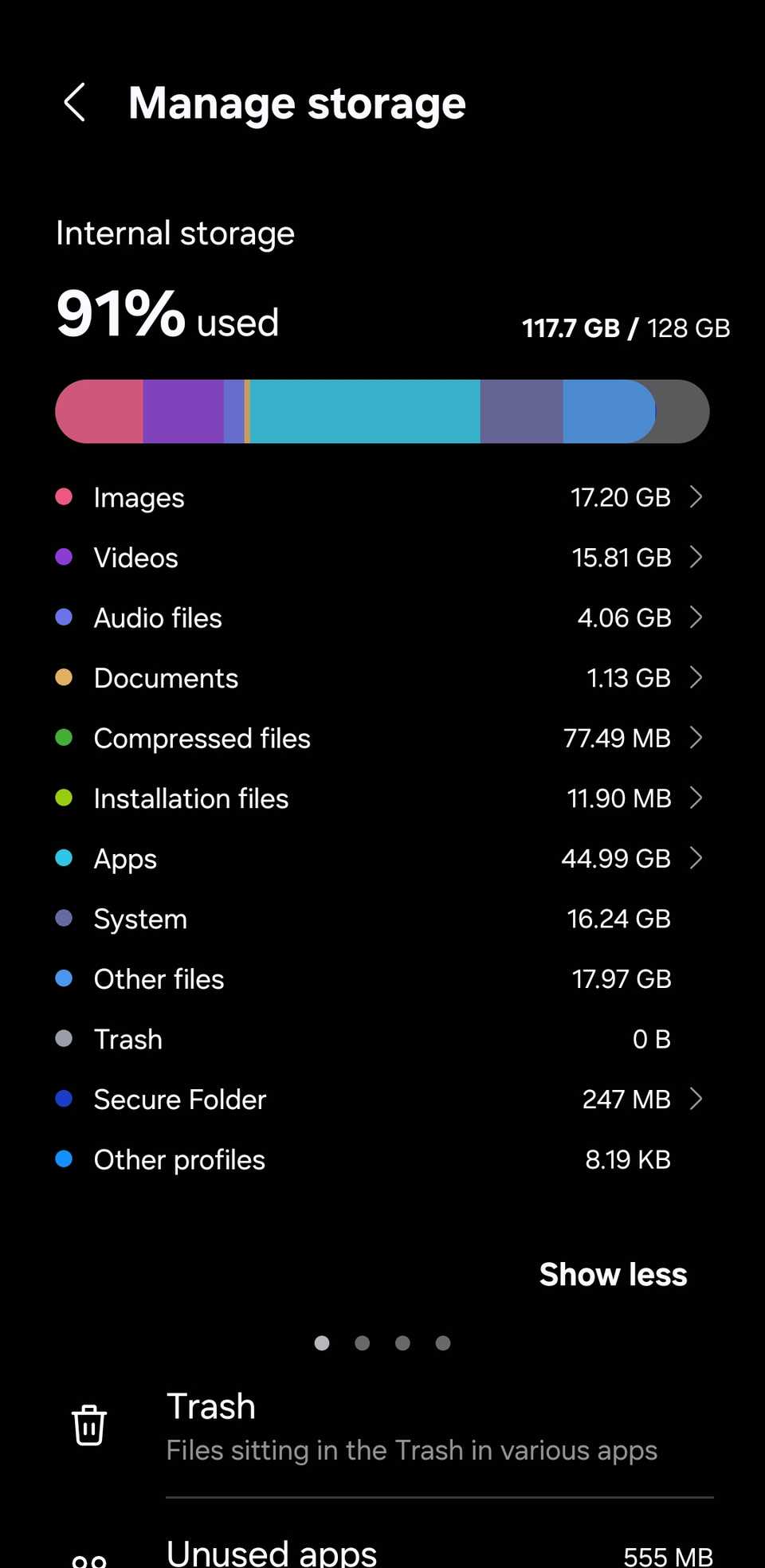 Other files in Samsung phone storage menu