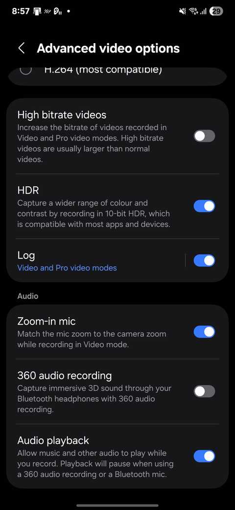 Съемка видео на Samsung во время воспроизведения музыки