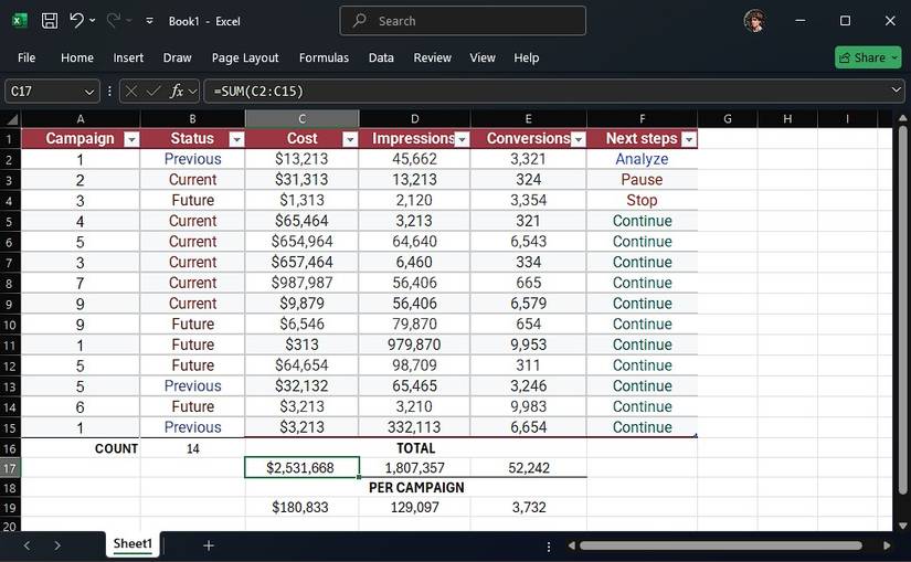 функция SUBTOTAL в Excel — иллюстрация 3 к материалу функция SUBTOTAL в Excel — иллюстрация 3 к материалу