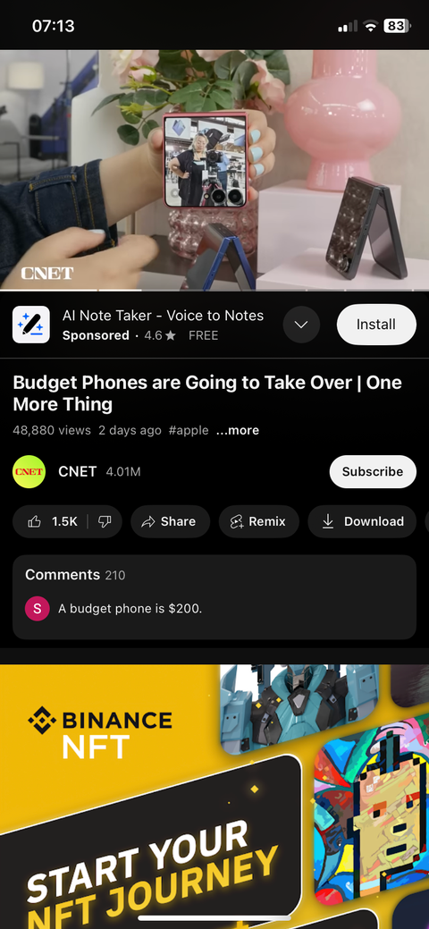 Viewing a YouTube video with two ads on the screen