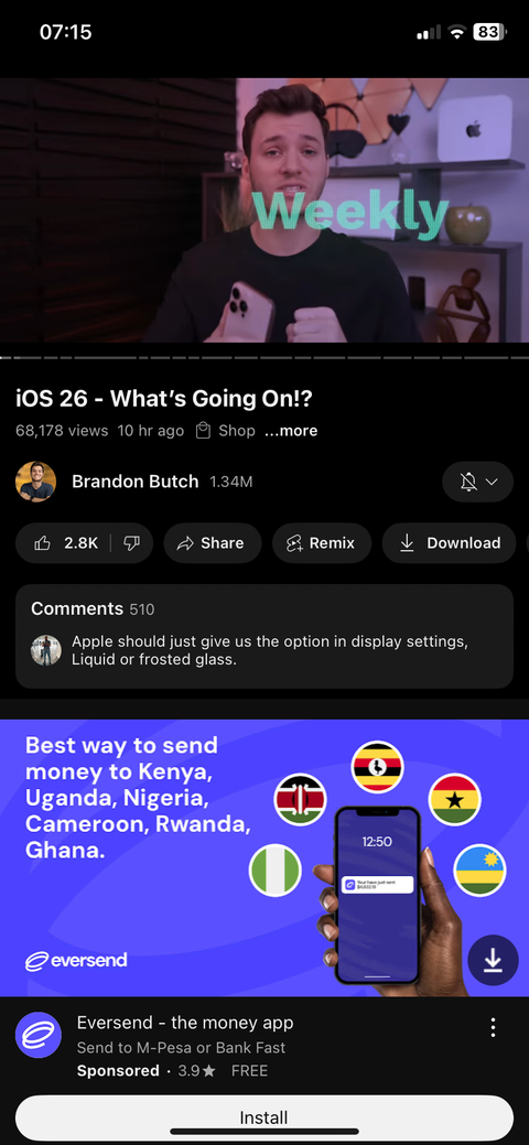 Watching a YouTube video with an ad displayed below
