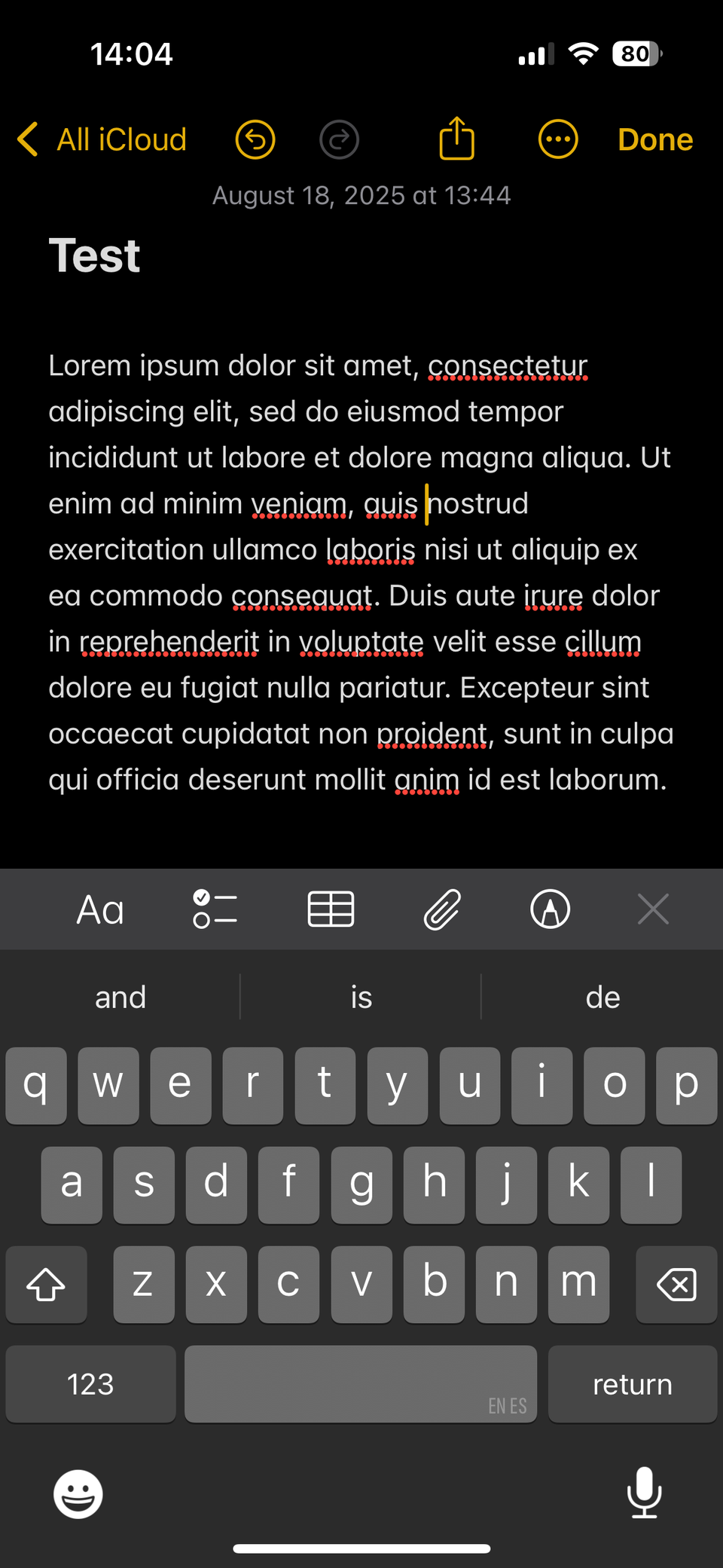 iPhone Normal Keyboard in Notes App