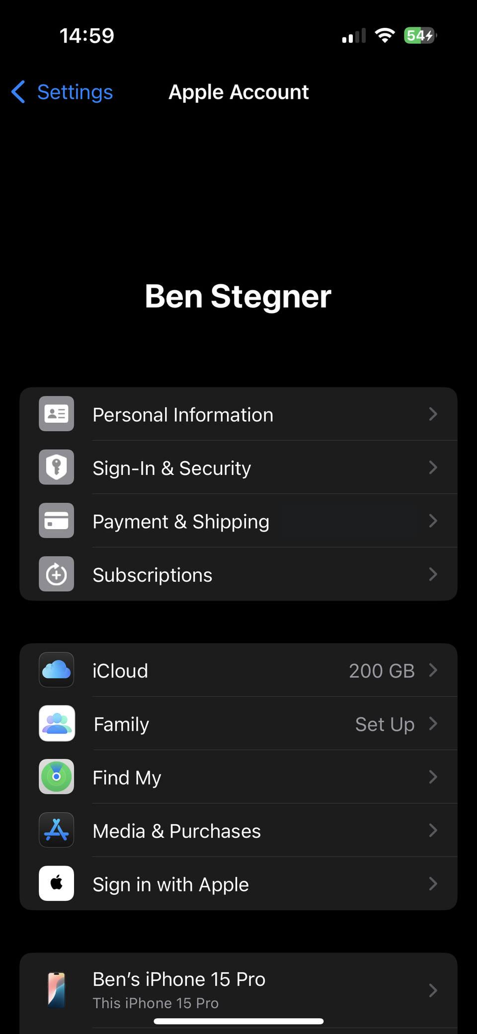 iPhone iCloud Settings